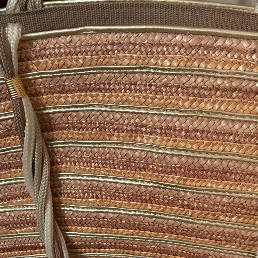 Striped Tan Gold silver and Cream wovenTote Bag - Picture 2 of 7